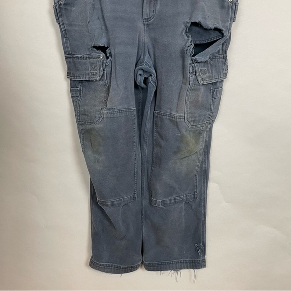 Duluth Bib Overalls Destroyed Men Distressed Gray Men Cargo 42x30 Cotton Work - Picture 4 of 15